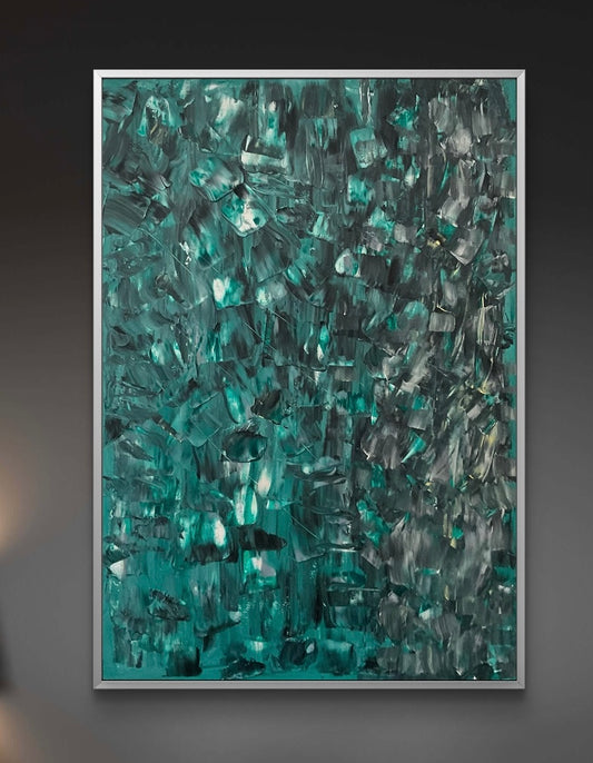 “Emerald Echoes – Green Abstract Acrylic Painting (100x70cm)”