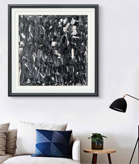 Shadows of the Mind – Black and White Abstract Acrylic Painting (60x60 cm)